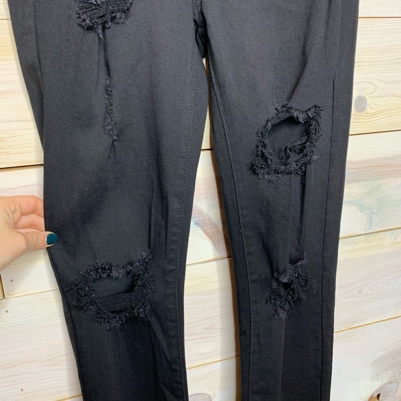 KanCan Black Skinny Jeans with Large Holes 7/27 - Picture 4 of 10